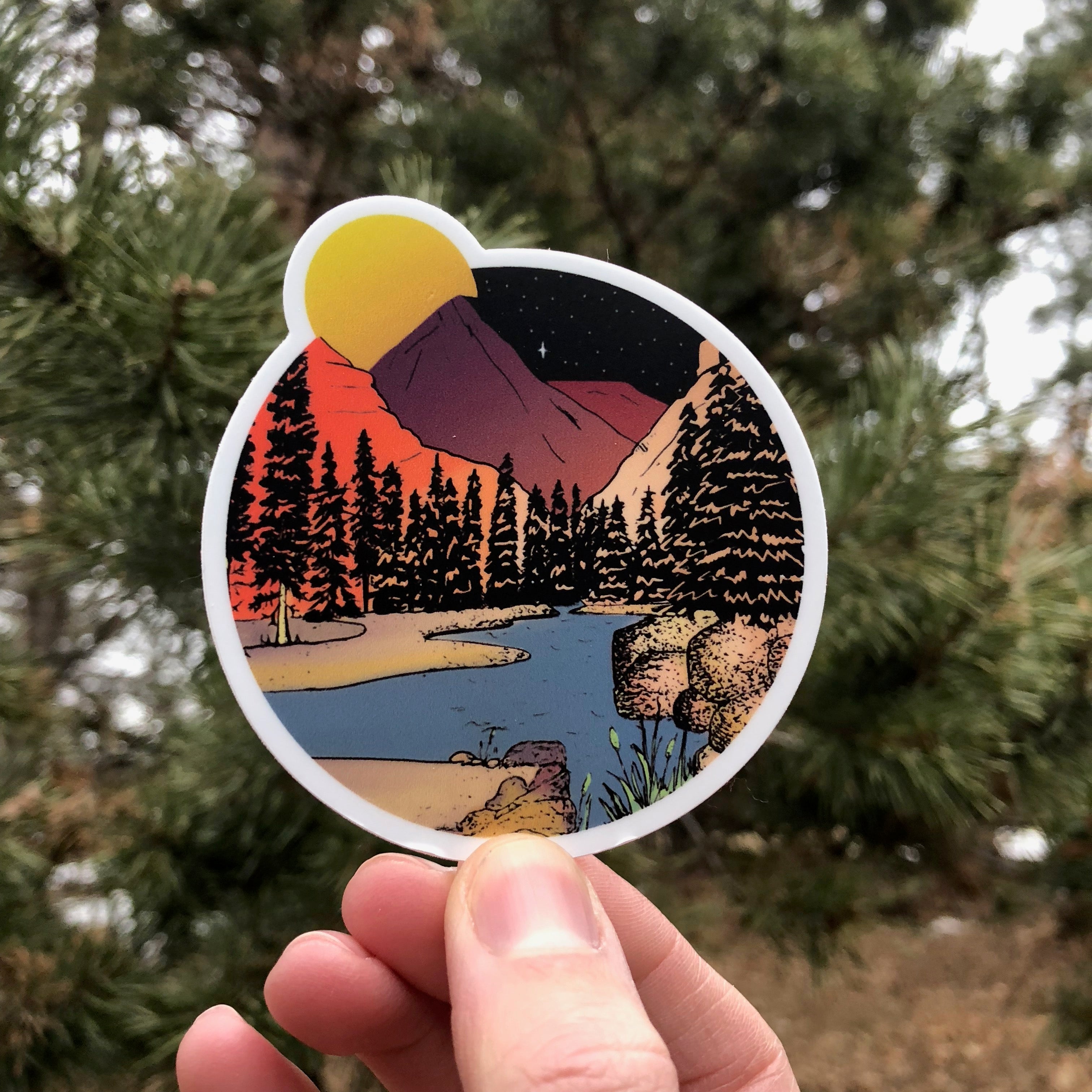 Mountains in the Moonlight Sticker-Vinyl Sticker-Roam Wild Designs