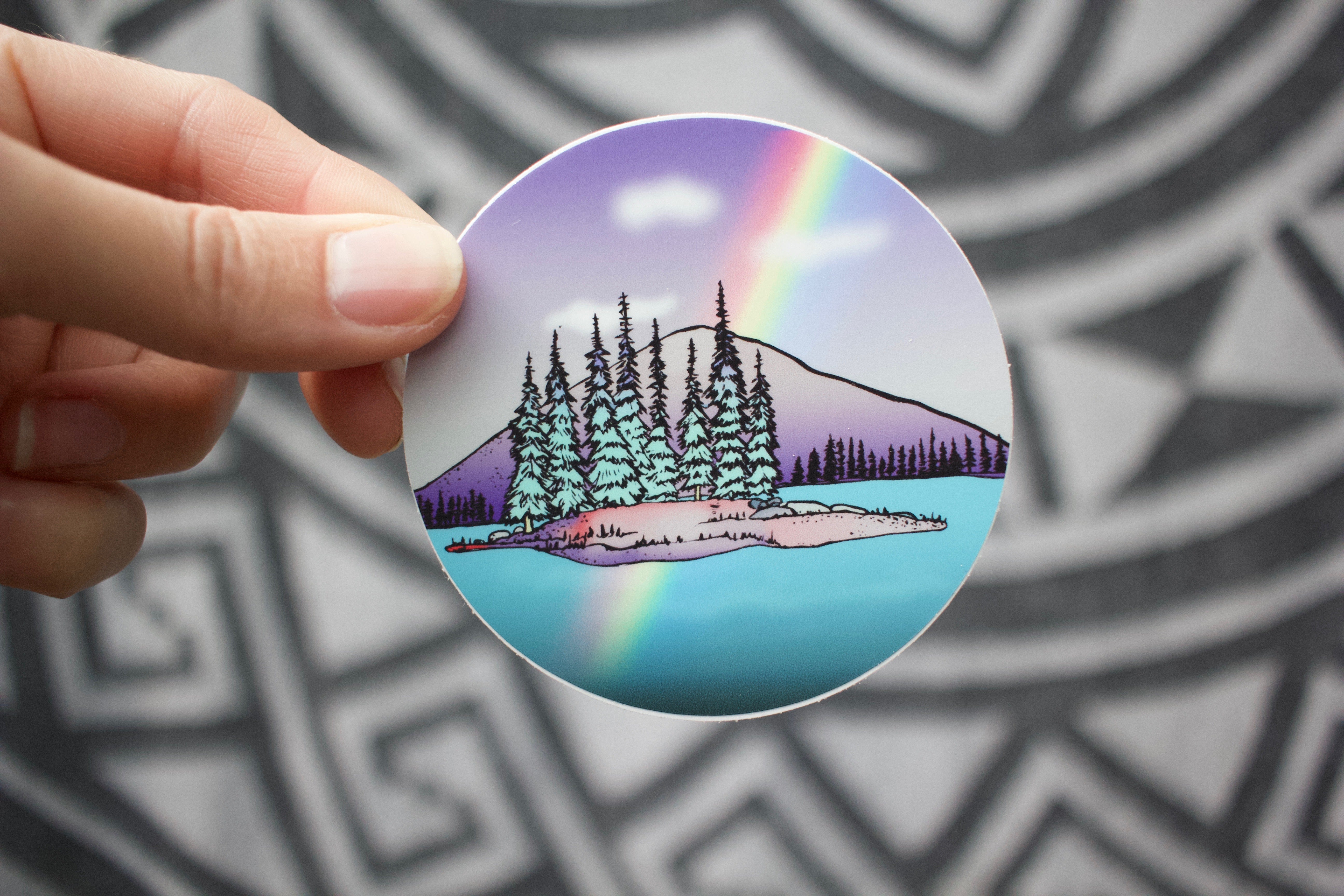 Pines and Rainbow Sticker-Vinyl Sticker-Roam Wild Designs