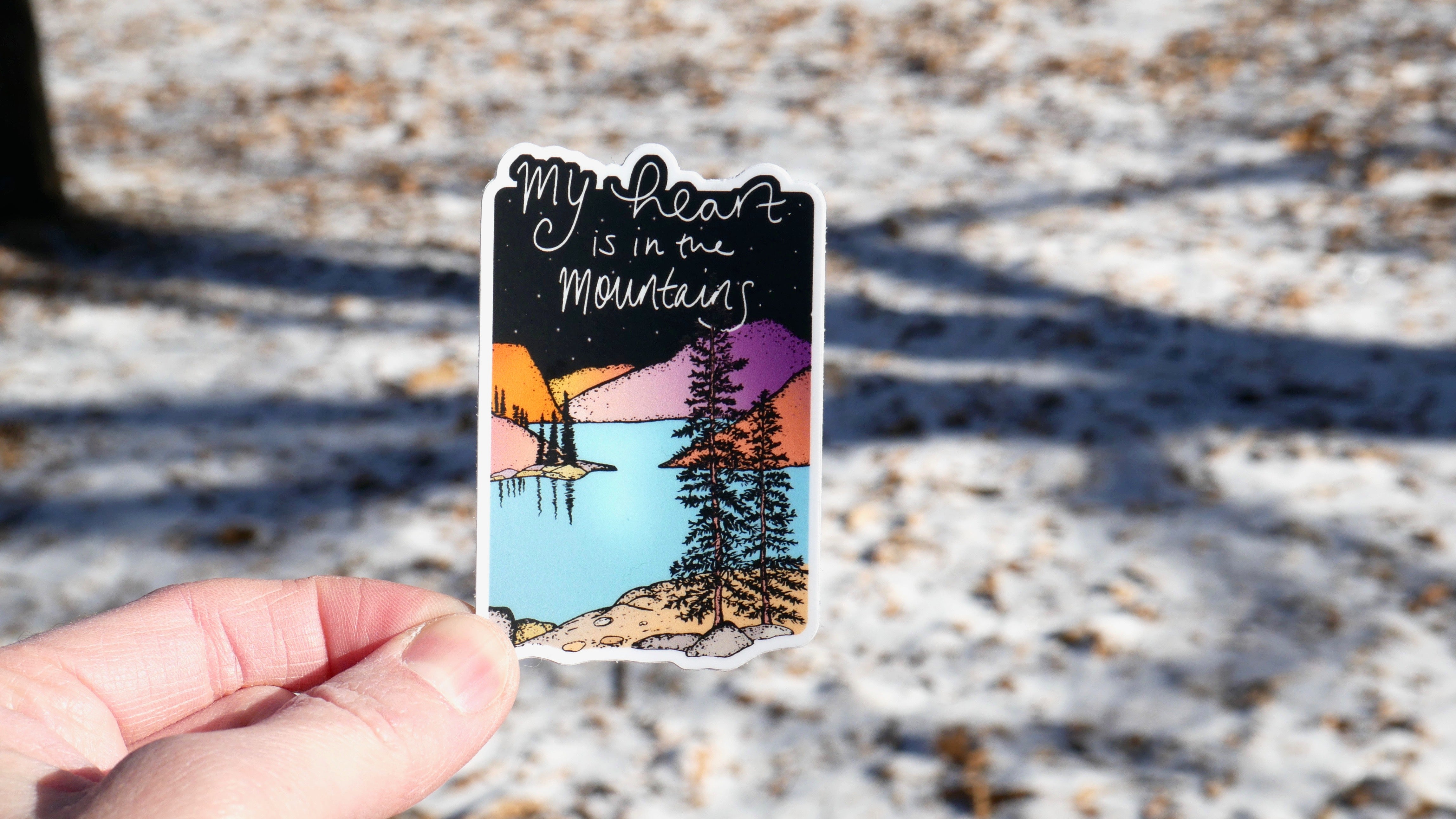 Heart in Mountains Sticker-Vinyl Sticker-Roam Wild Designs