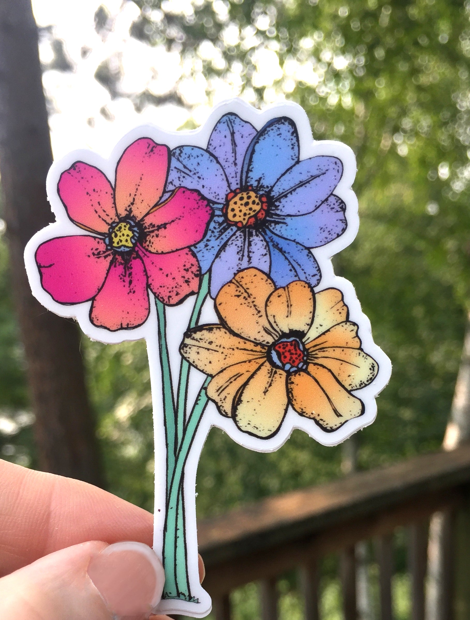 Neon Daisy Flower Sticker-Vinyl Sticker-Roam Wild Designs