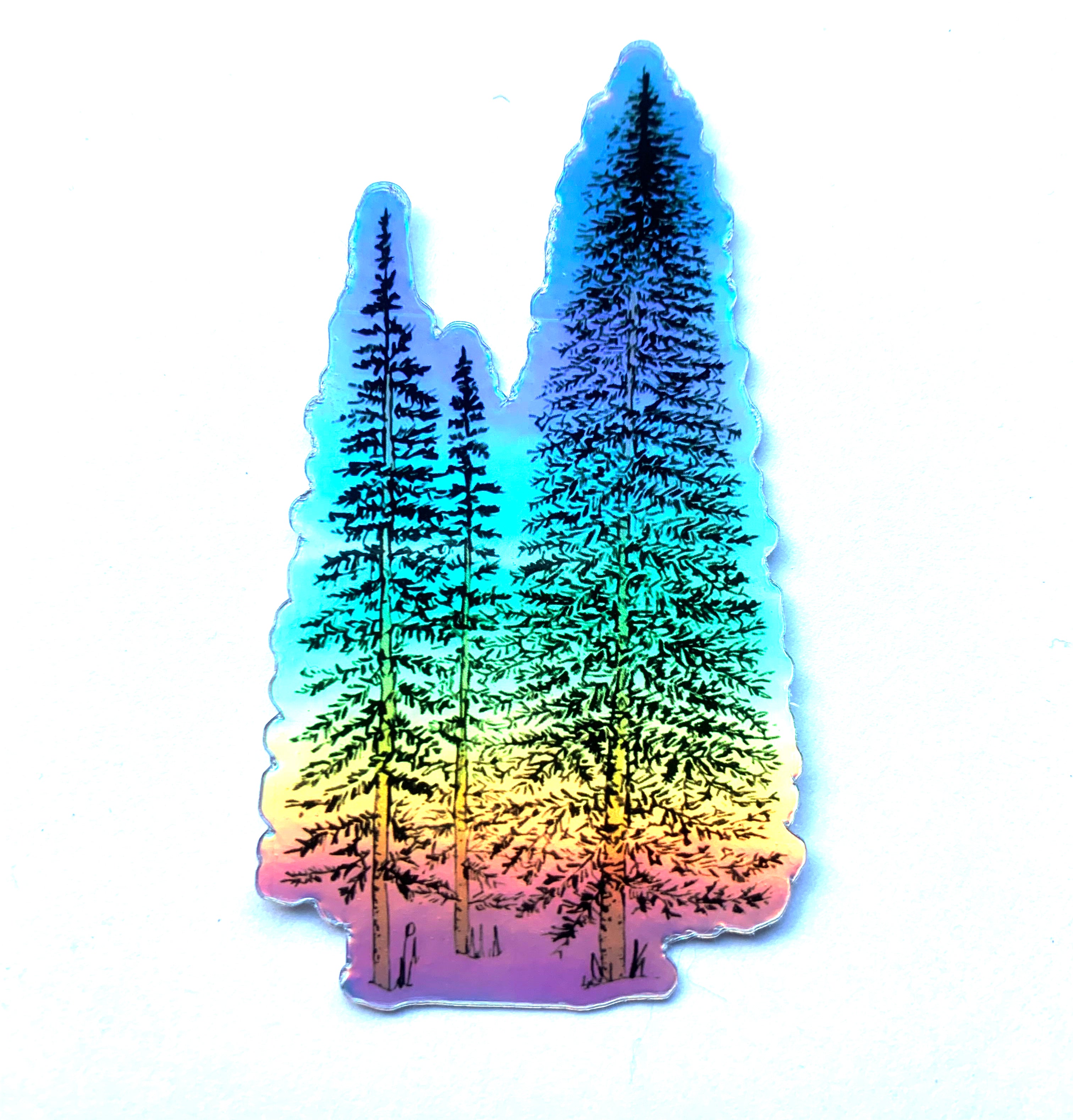 Three Pines Holographic Sticker-Vinyl Sticker-Roam Wild Designs