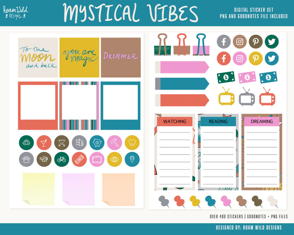 Mystical Vibes Digital Planner Stickers, Digital Stickers for Goodnotes, Planner Stickers for iPad, Digital Stickers for Notability-Roam Wild Designs