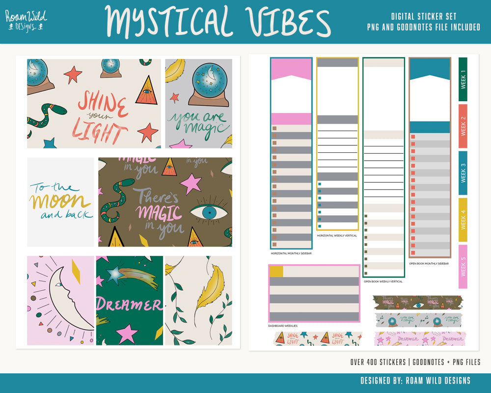 Mystical Vibes Digital Planner Stickers, Digital Stickers for Goodnotes, Planner Stickers for iPad, Digital Stickers for Notability-Roam Wild Designs