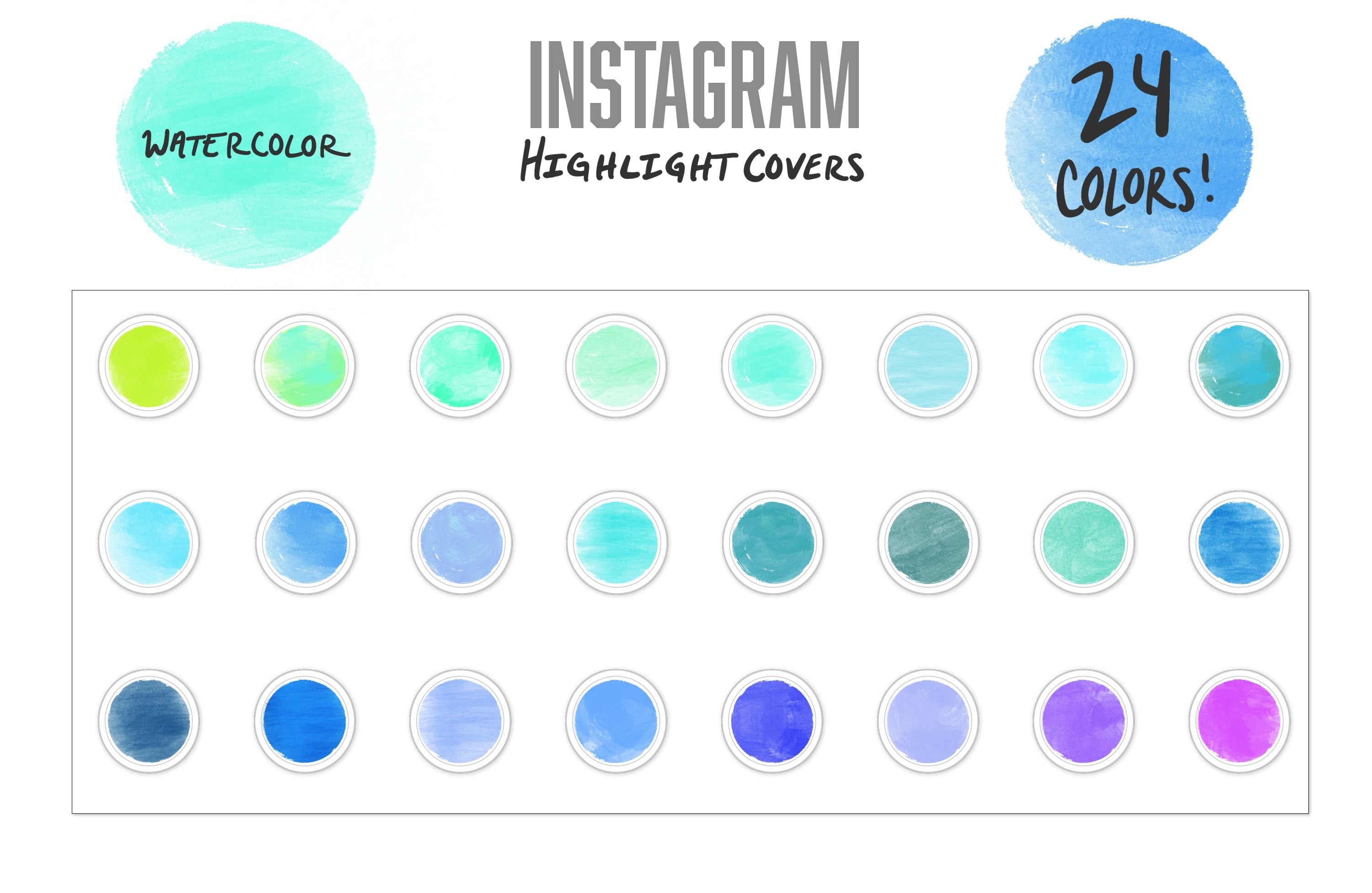Instagram Watercolor Highlight Covers: 24 Hand Painted Pastel Watercolor Story Icons-Roam Wild Designs