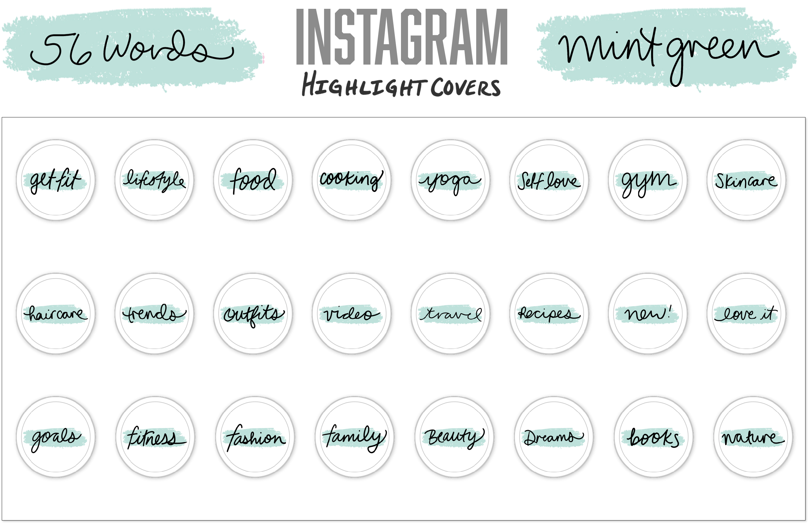 Instagram Hand Written Highlight Covers: Words with Mint Green Brush Stroke-Roam Wild Designs