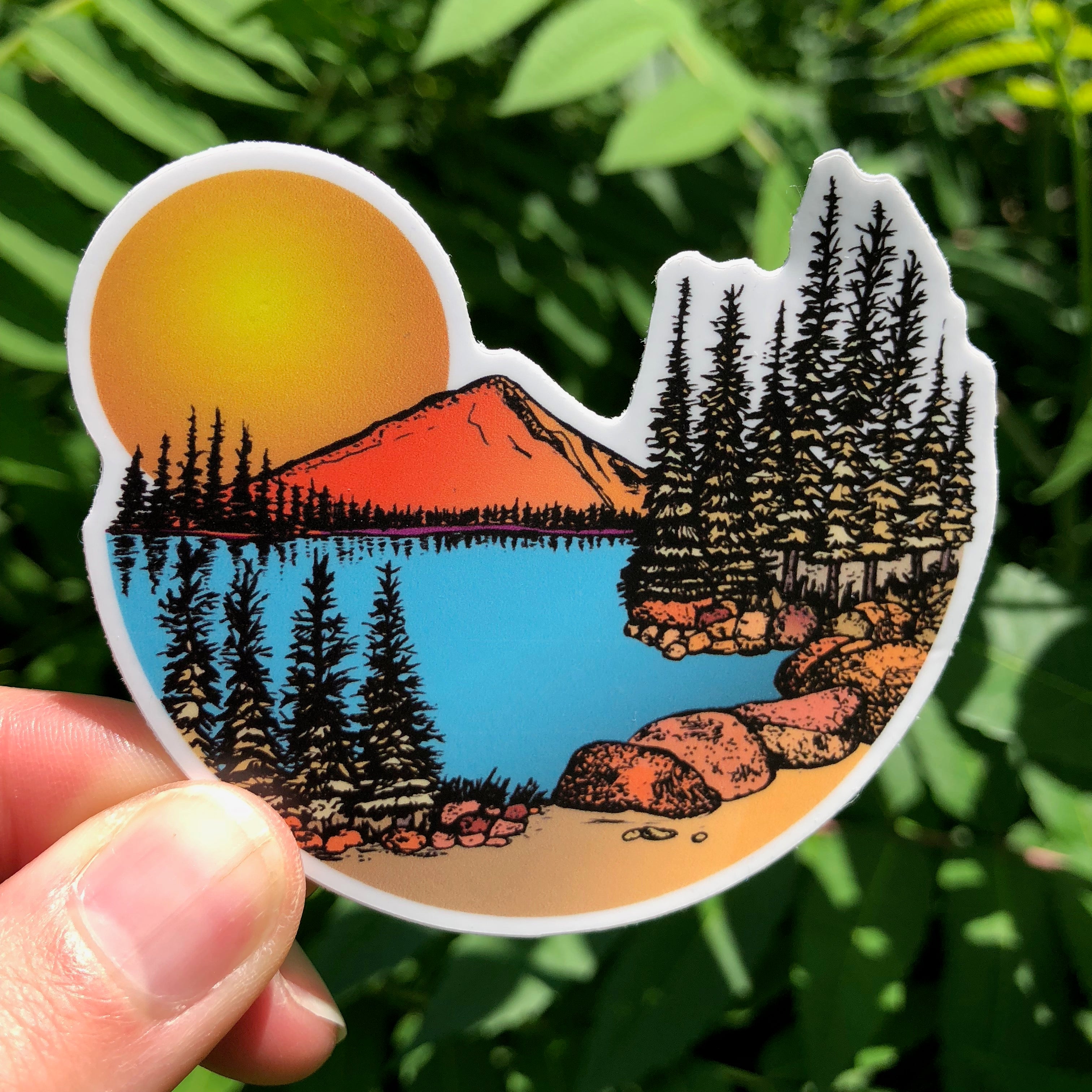 Sunset Mountains and Pines Sticker-Vinyl Sticker-Roam Wild Designs