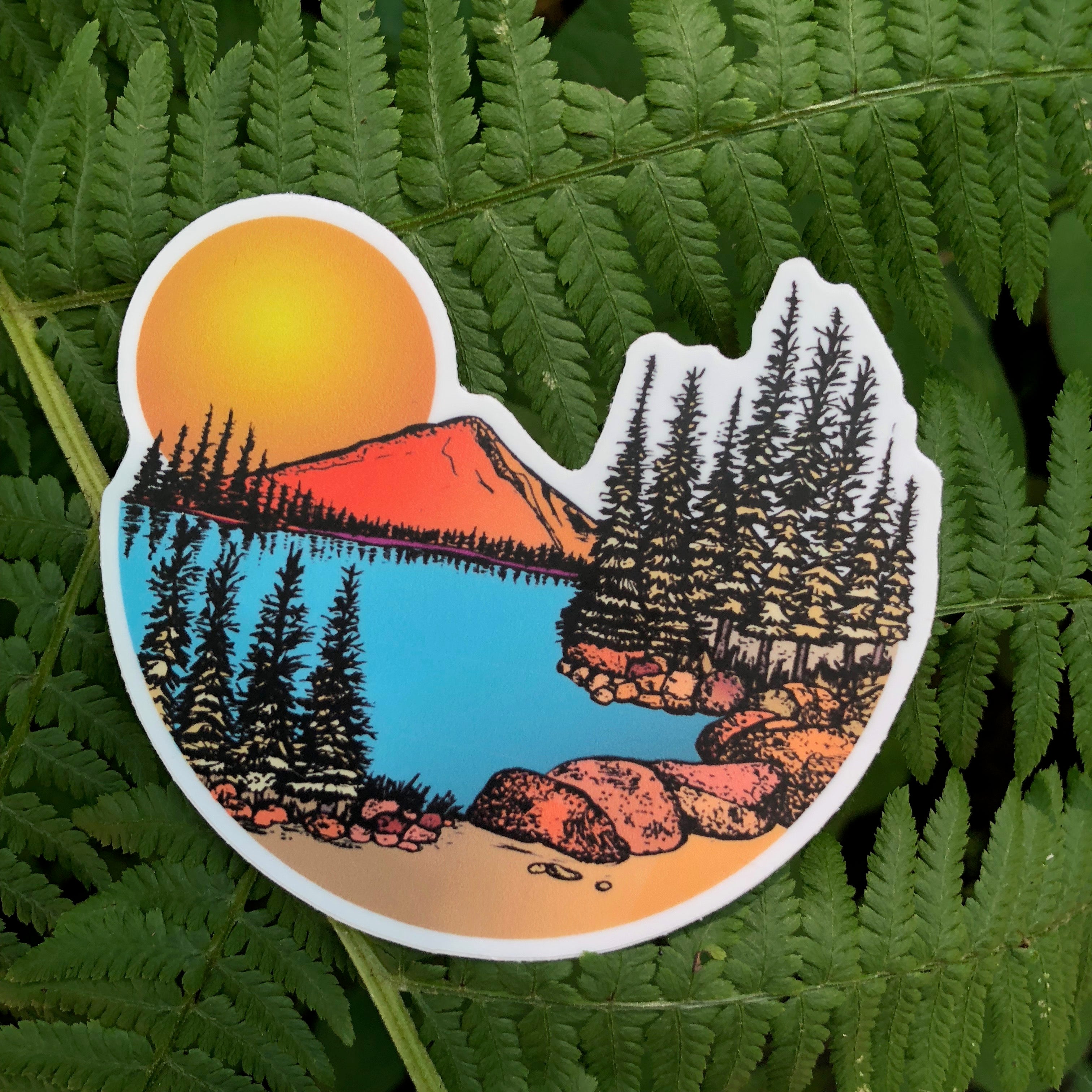 Sunset Mountains and Pines Sticker-Vinyl Sticker-Roam Wild Designs