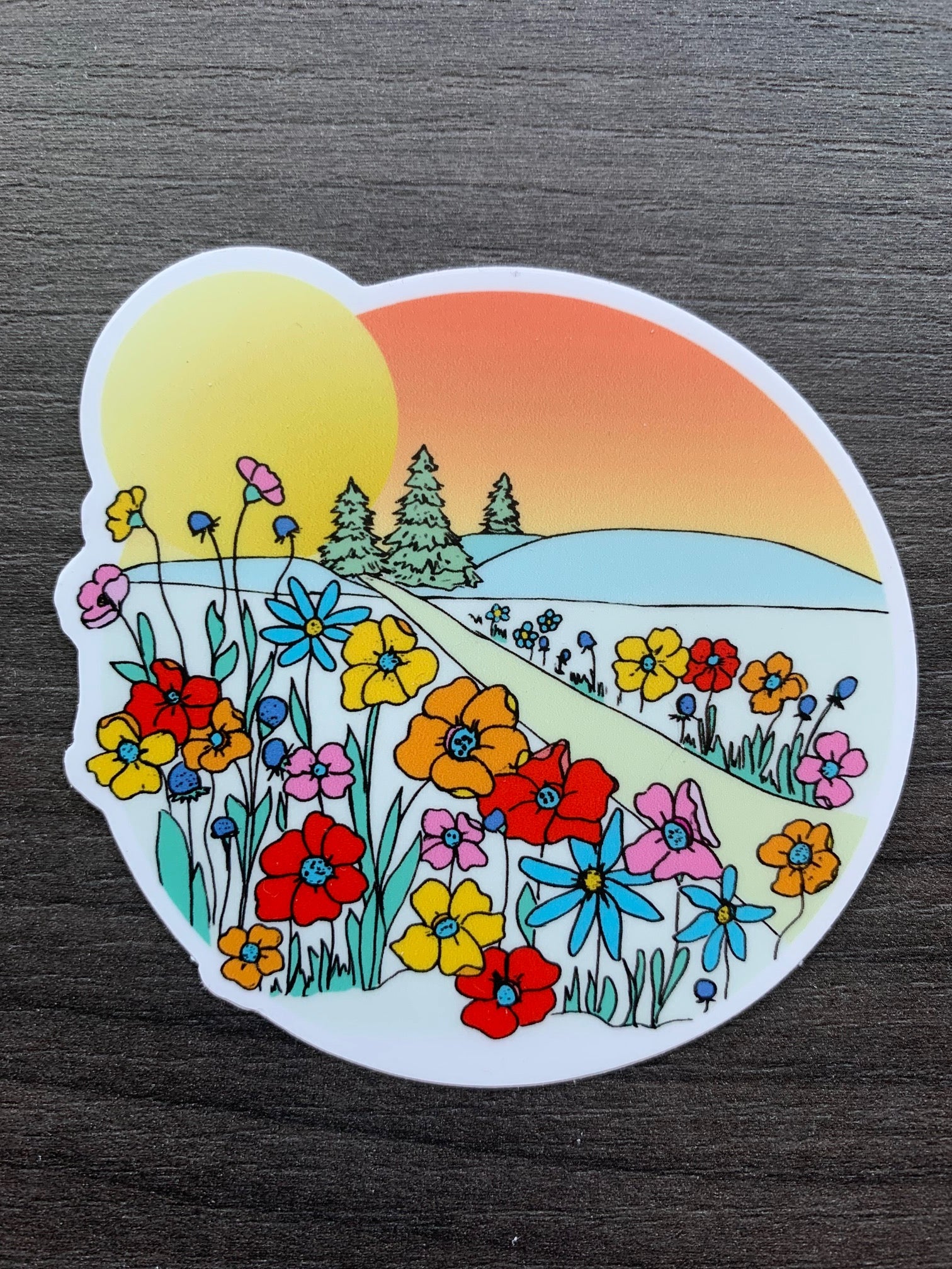 Hillside Flowers Vinyl Sticker-Vinyl Sticker-Roam Wild Designs
