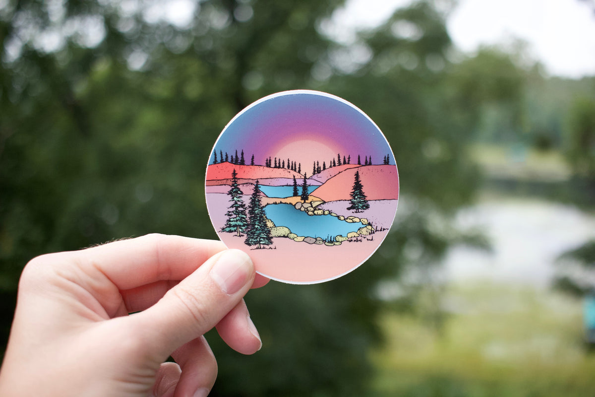 Pink Sunset Hills Vibrant, Colorful Vinyl Sticker