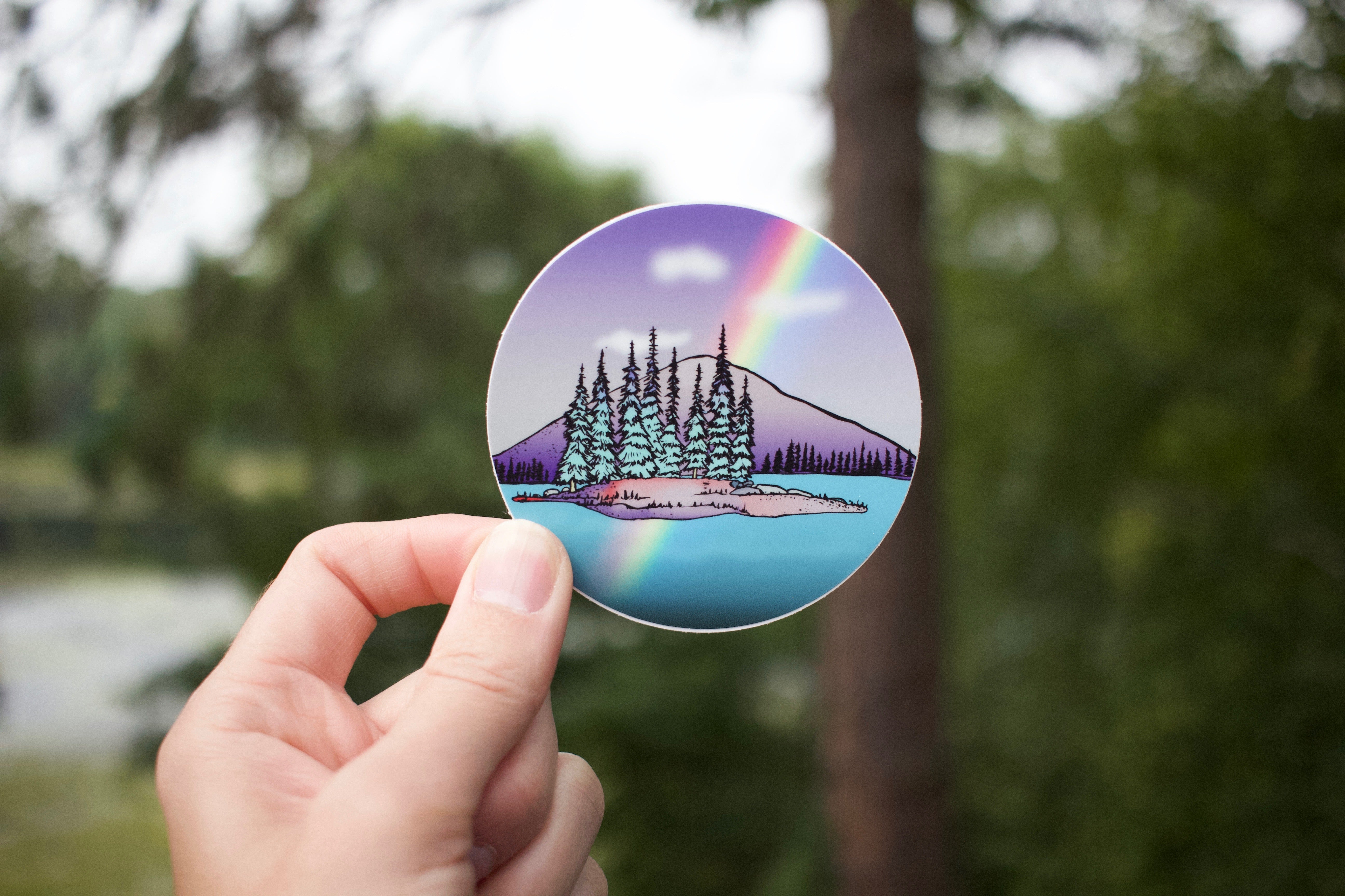 Pines and Rainbow Sticker-Vinyl Sticker-Roam Wild Designs