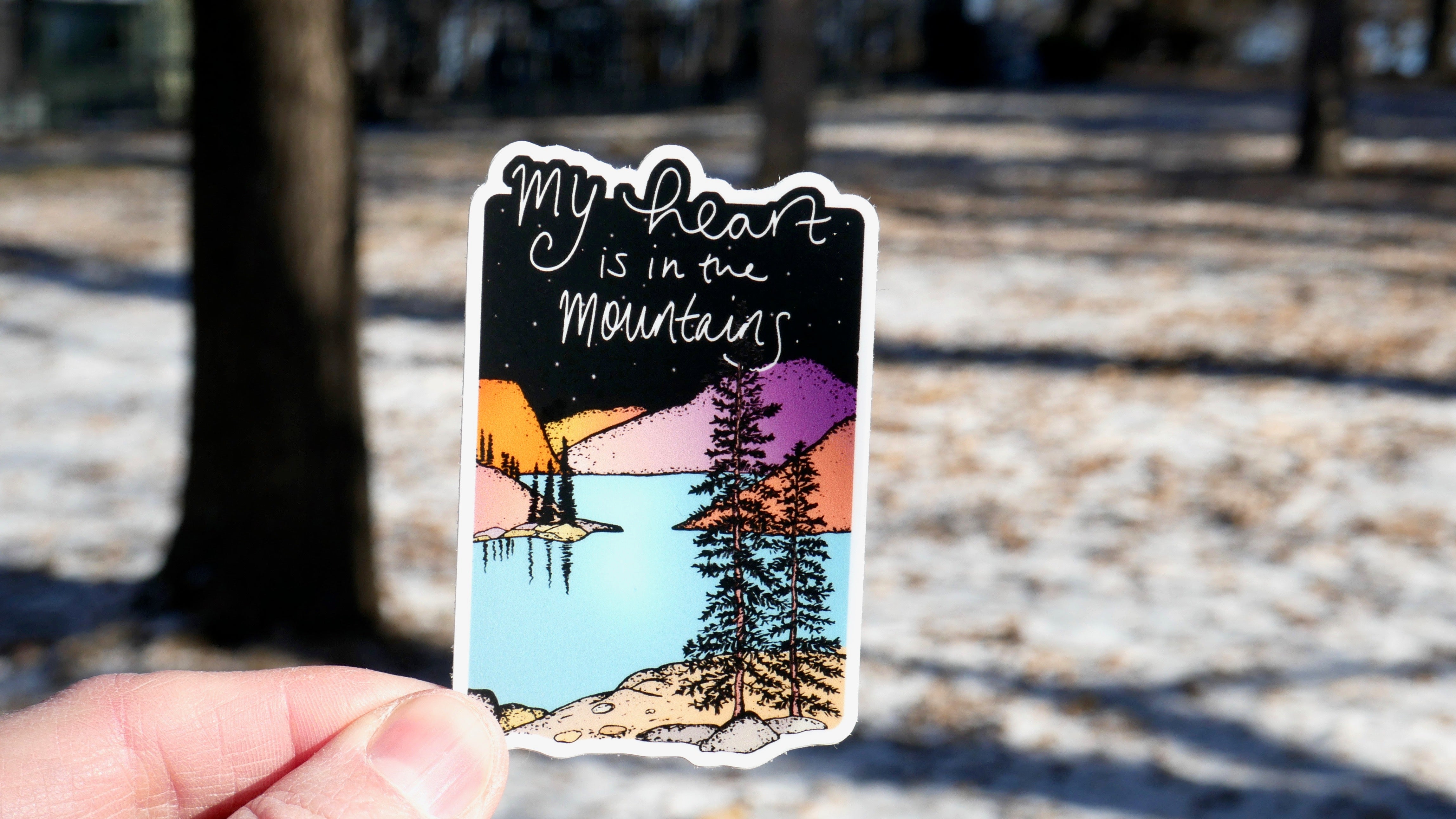 Heart in Mountains Sticker-Vinyl Sticker-Roam Wild Designs