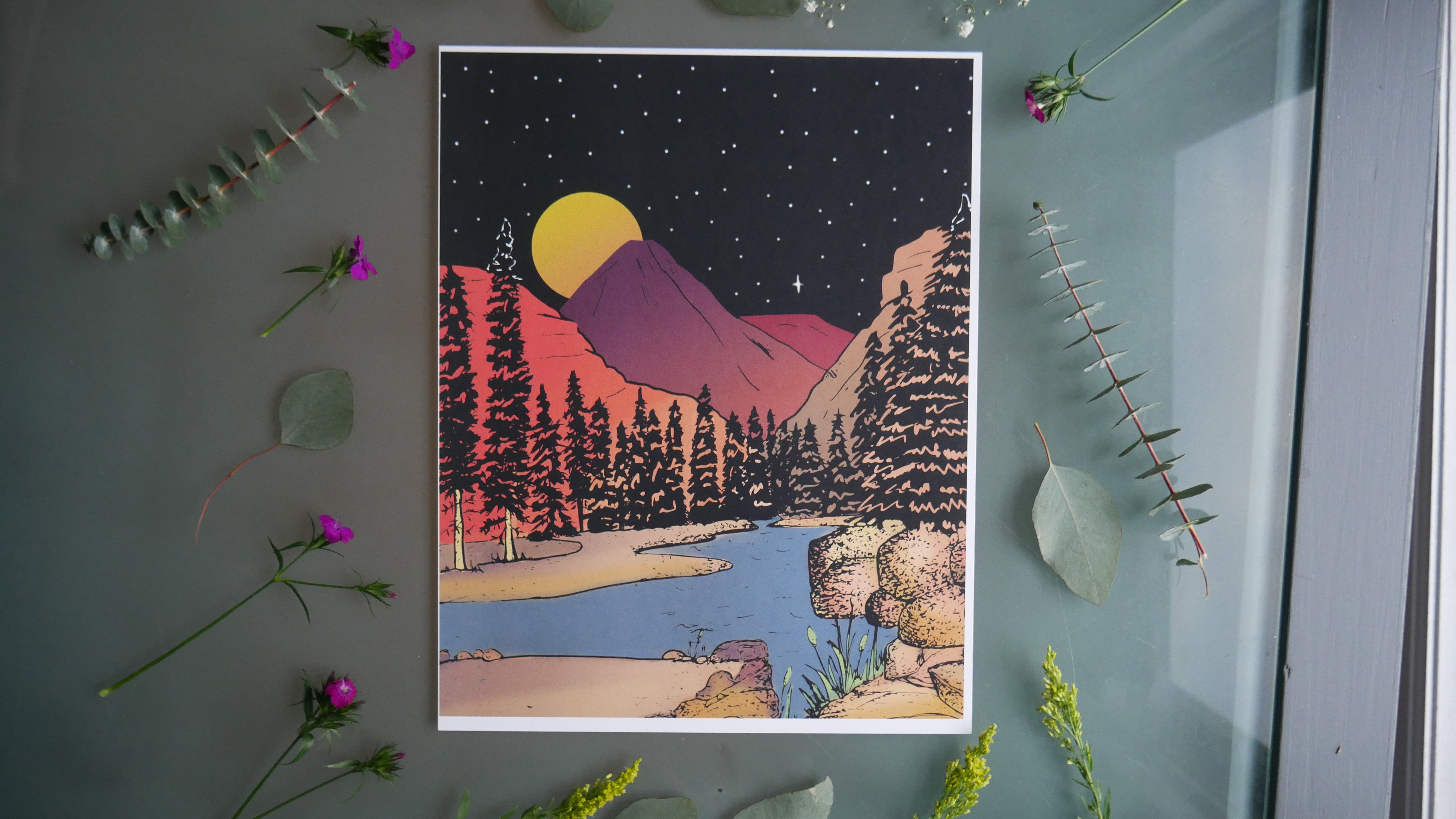 Mountains in the Moonlight Art Print-Print-Roam Wild Designs