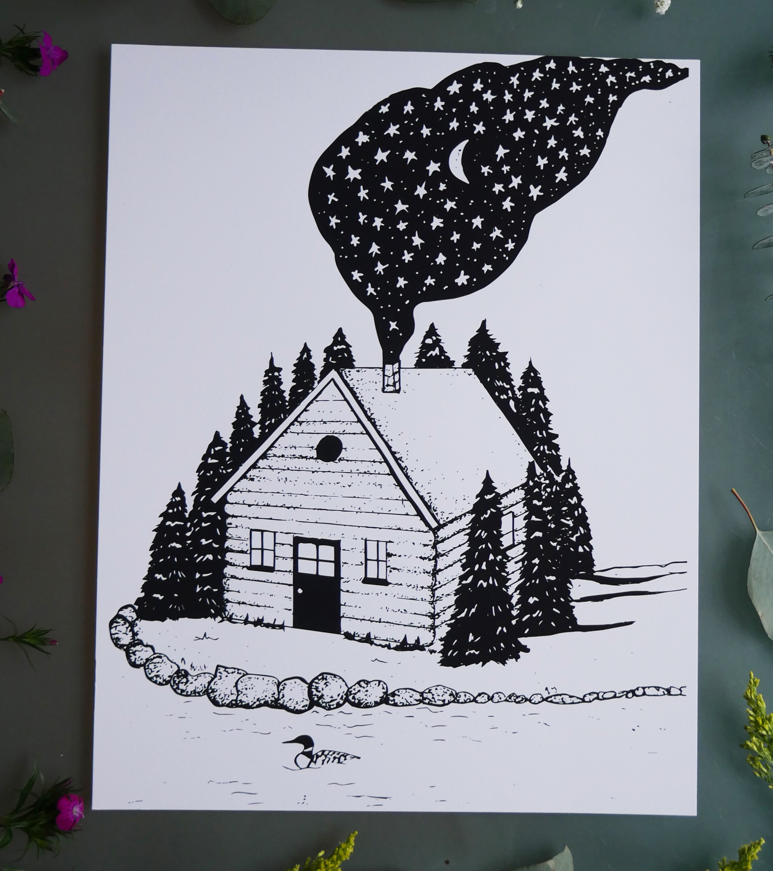 Cabin in the Woods Black and White Art Print-Print-Roam Wild Designs