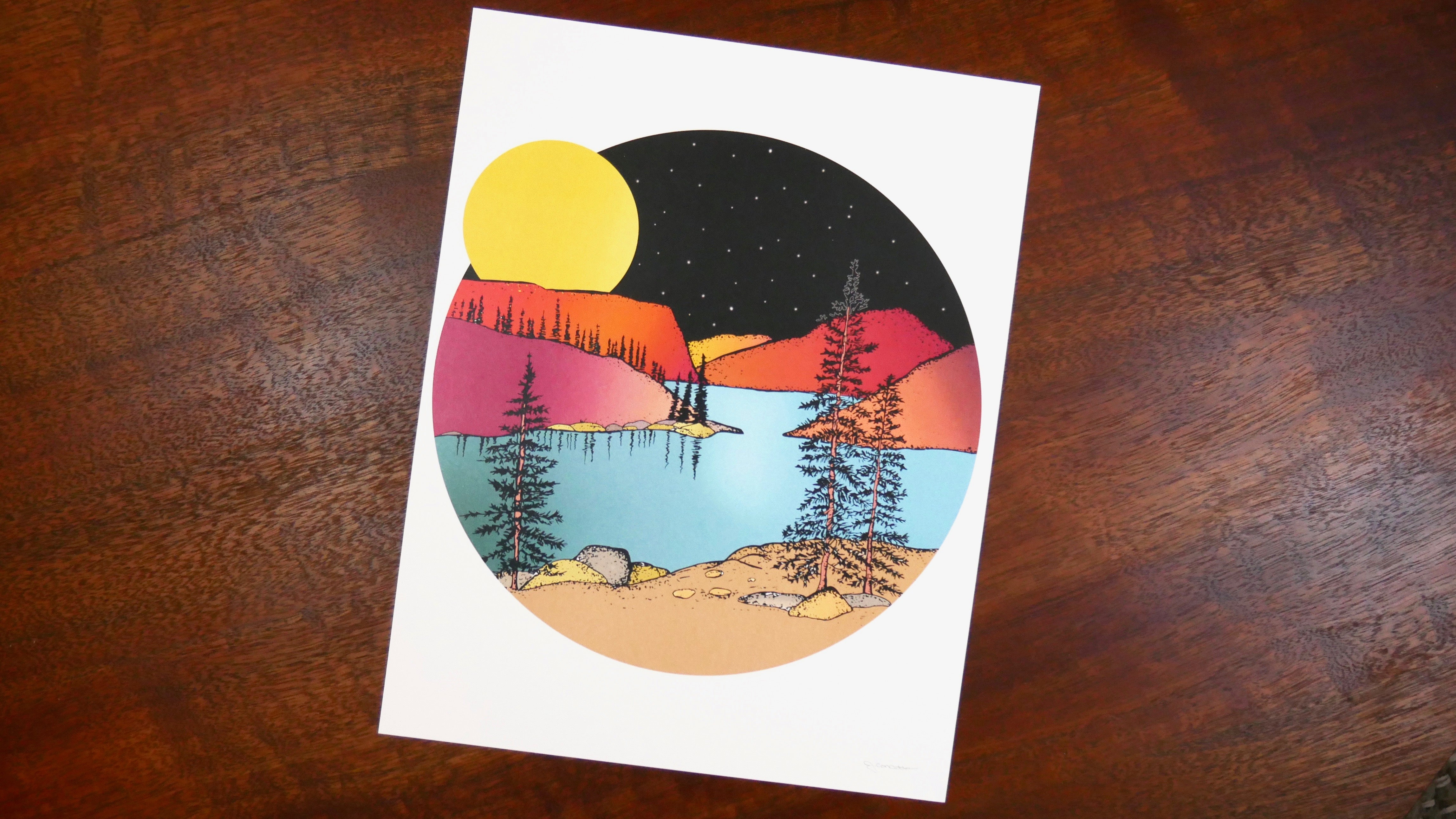 Full Moon Over the Mountains Illustrated Print-Print-Roam Wild Designs