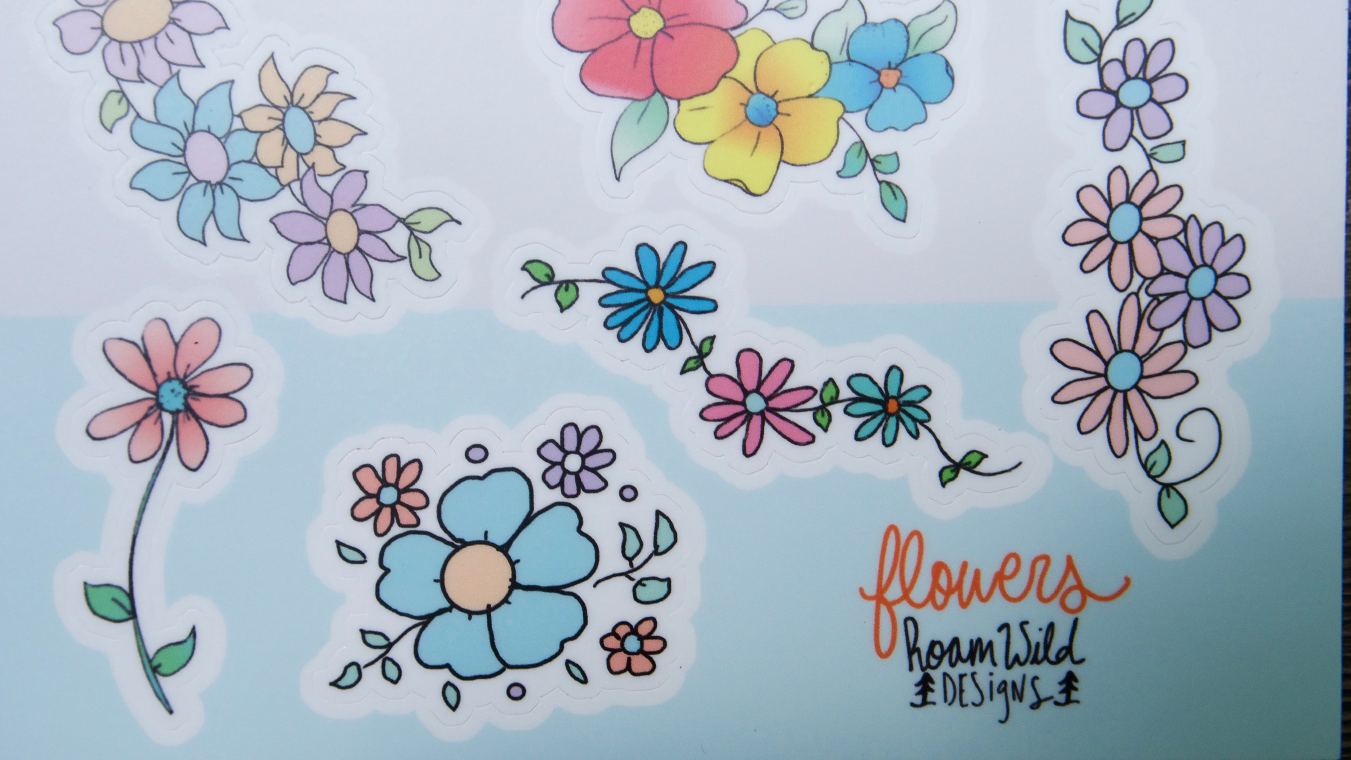 Blue and Pink Daisies Flower Sticker Sheet-Vinyl Sticker-Roam Wild Designs