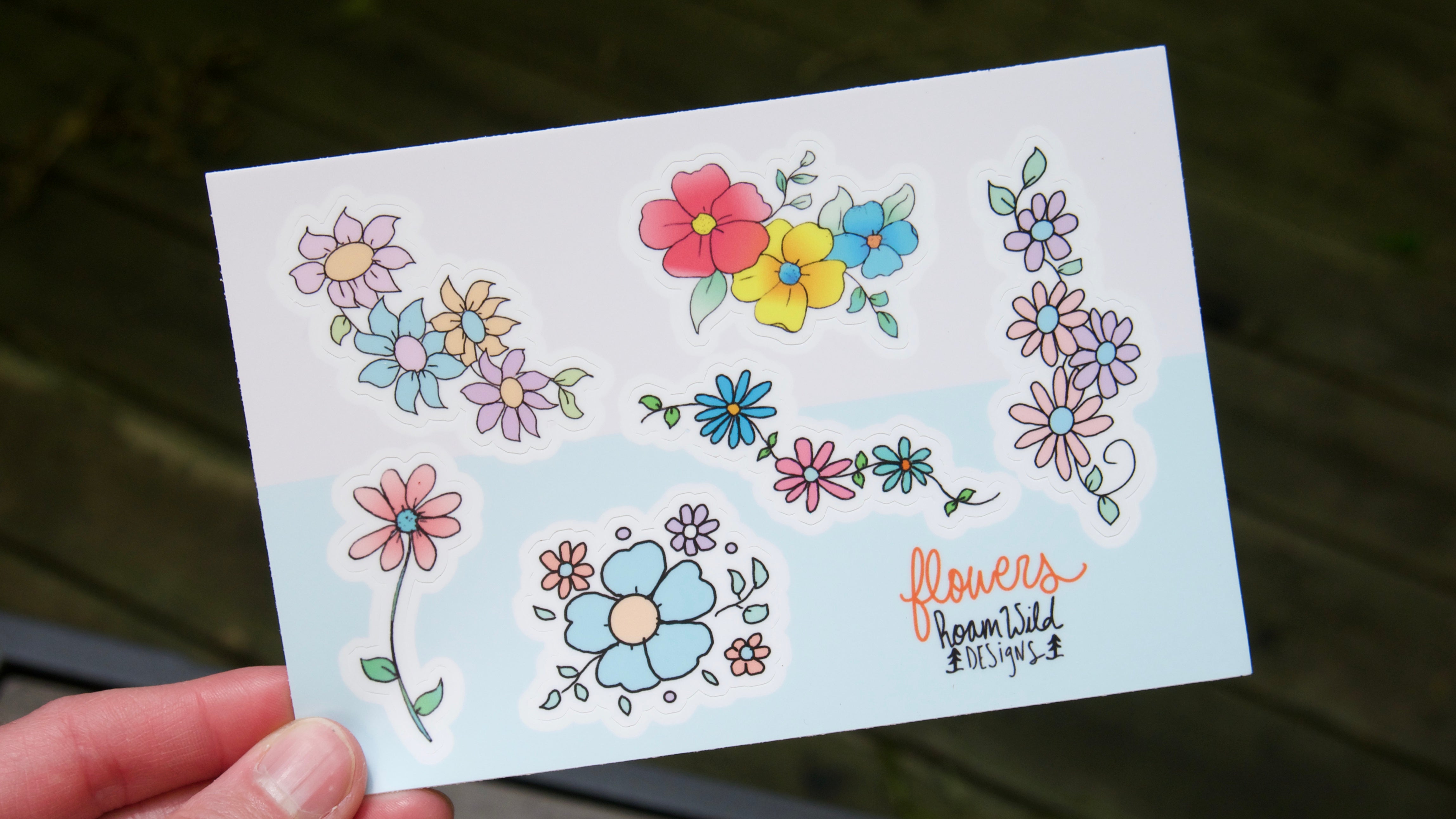 Blue and Pink Daisies Flower Sticker Sheet-Vinyl Sticker-Roam Wild Designs