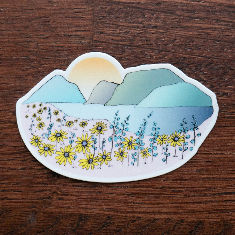 Blue Sunflower Mountains Sticker-Vinyl Sticker-Roam Wild Designs
