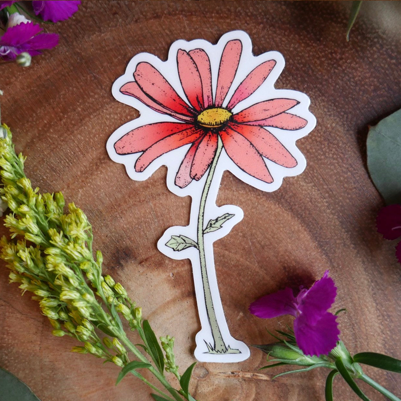 Coral Daisy Flower Sticker-Vinyl Sticker-Roam Wild Designs