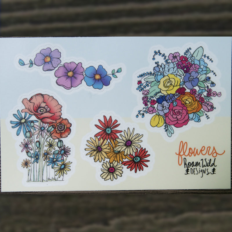 Flowers & Roses Sticker Sheet-Vinyl Sticker-Roam Wild Designs