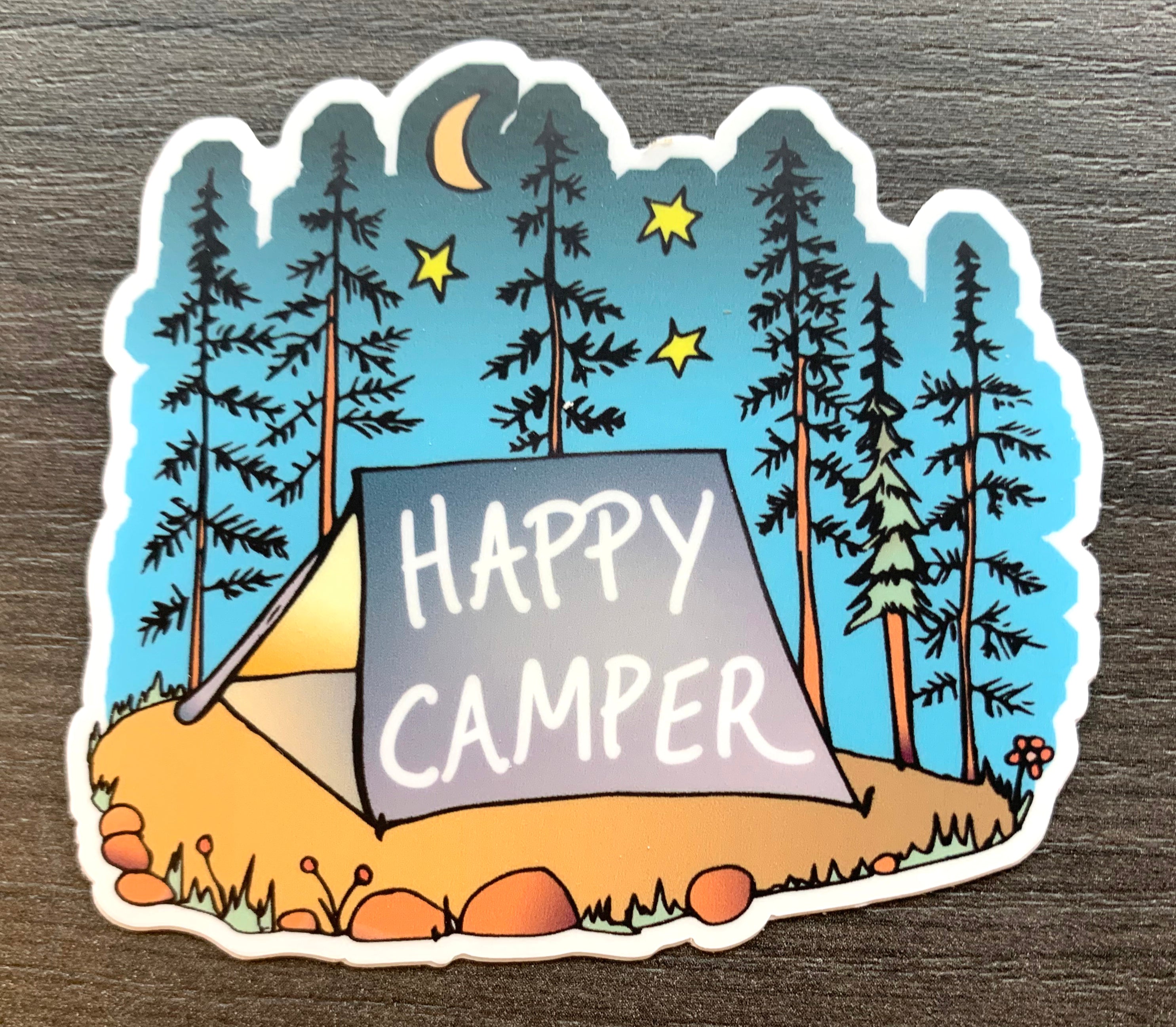 Happy Camper Sticker-Vinyl Sticker-Roam Wild Designs