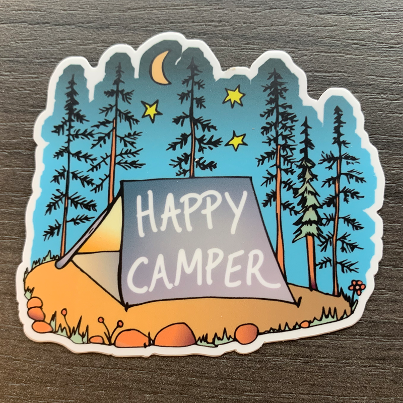 Happy Camper Sticker-Vinyl Sticker-Roam Wild Designs