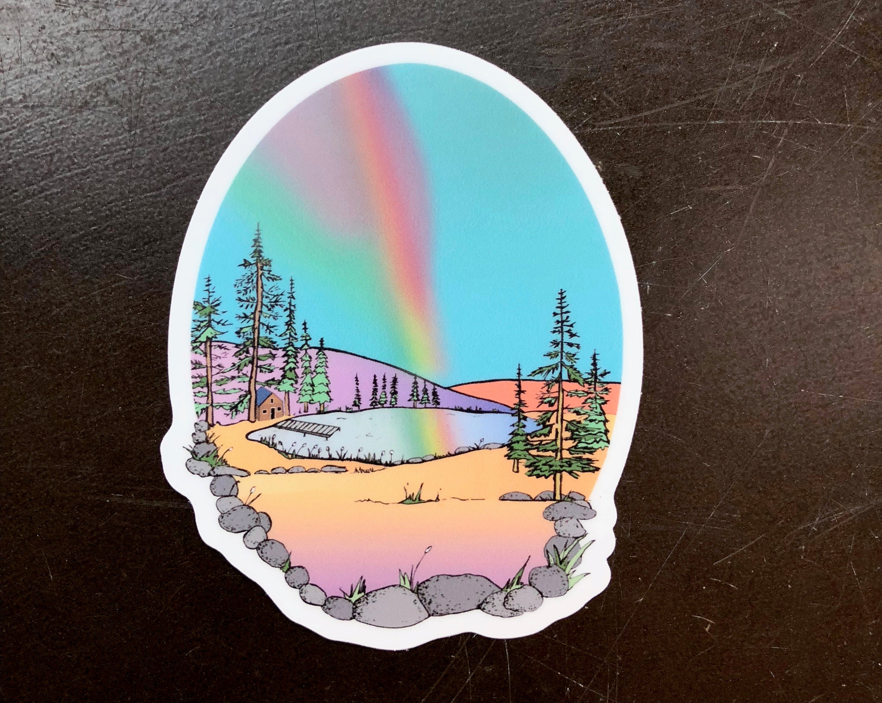 Rainbow Cabin Sticker-Vinyl Sticker-Roam Wild Designs