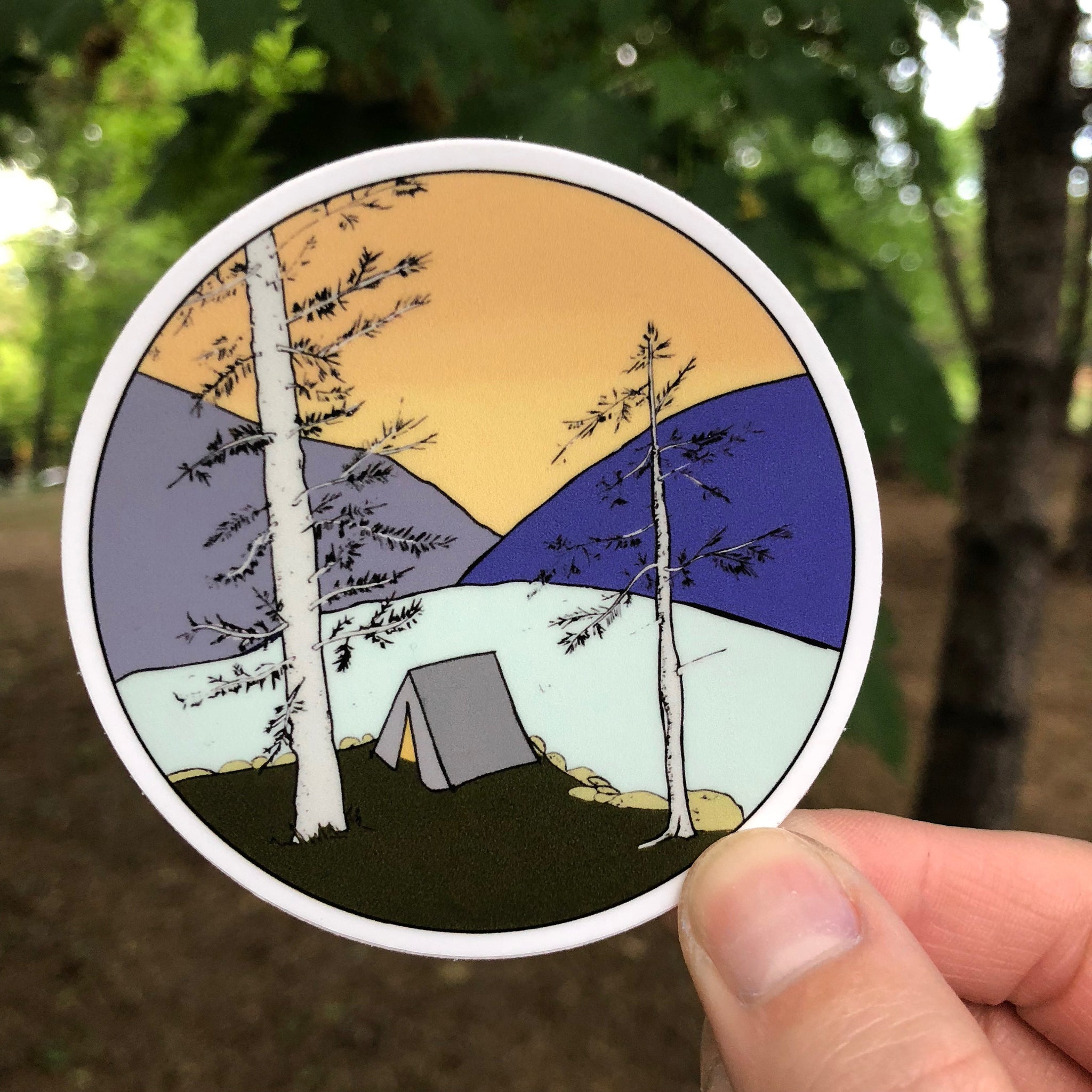 Lake Sticker Designs Camping at the Lake Scene - Illustrated Sticker