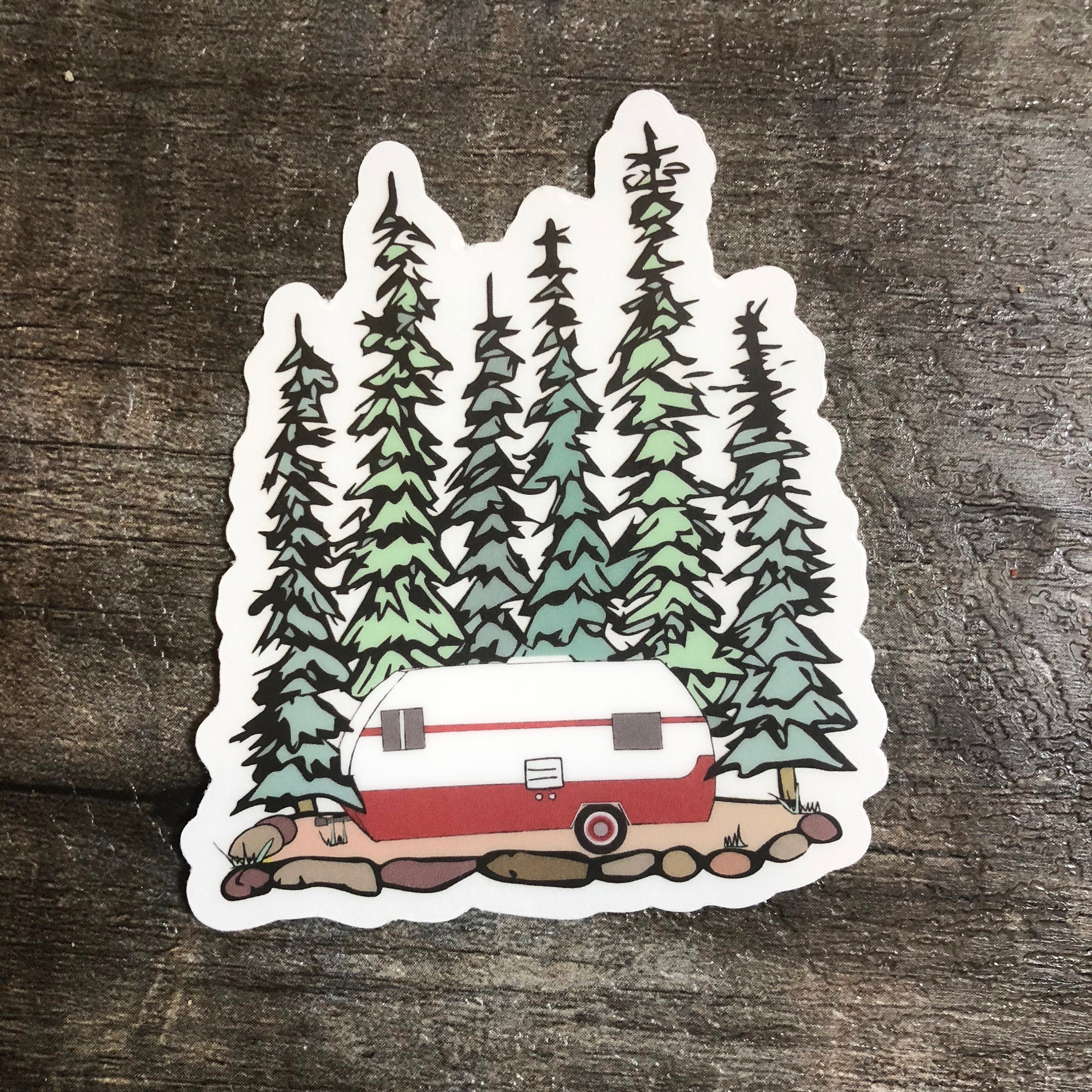 RV Camper in the Woods Sticker-Vinyl Sticker-Roam Wild Designs