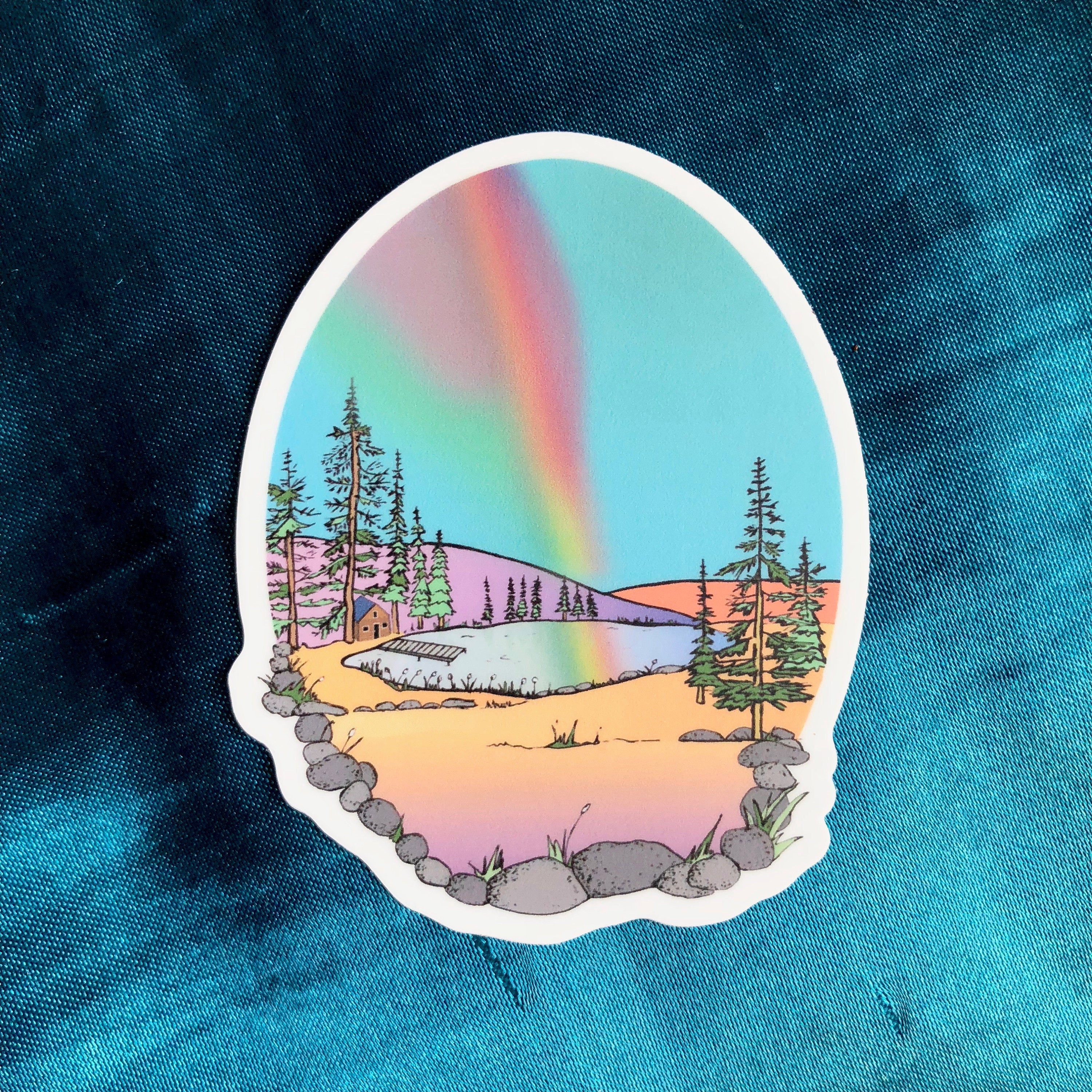 Rainbow Cabin Sticker-Vinyl Sticker-Roam Wild Designs