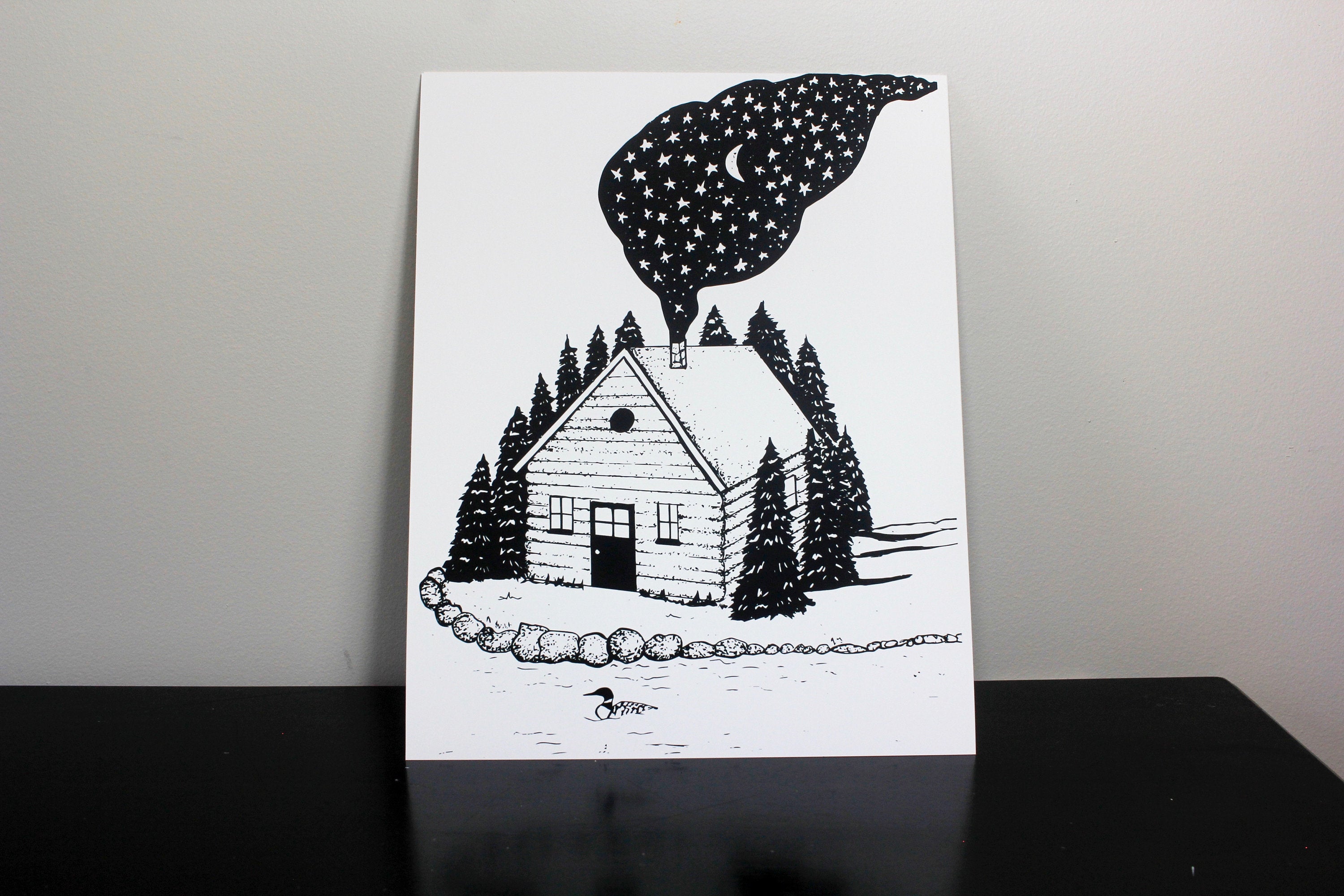 Cabin in the Woods Black and White Art Print-Print-Roam Wild Designs