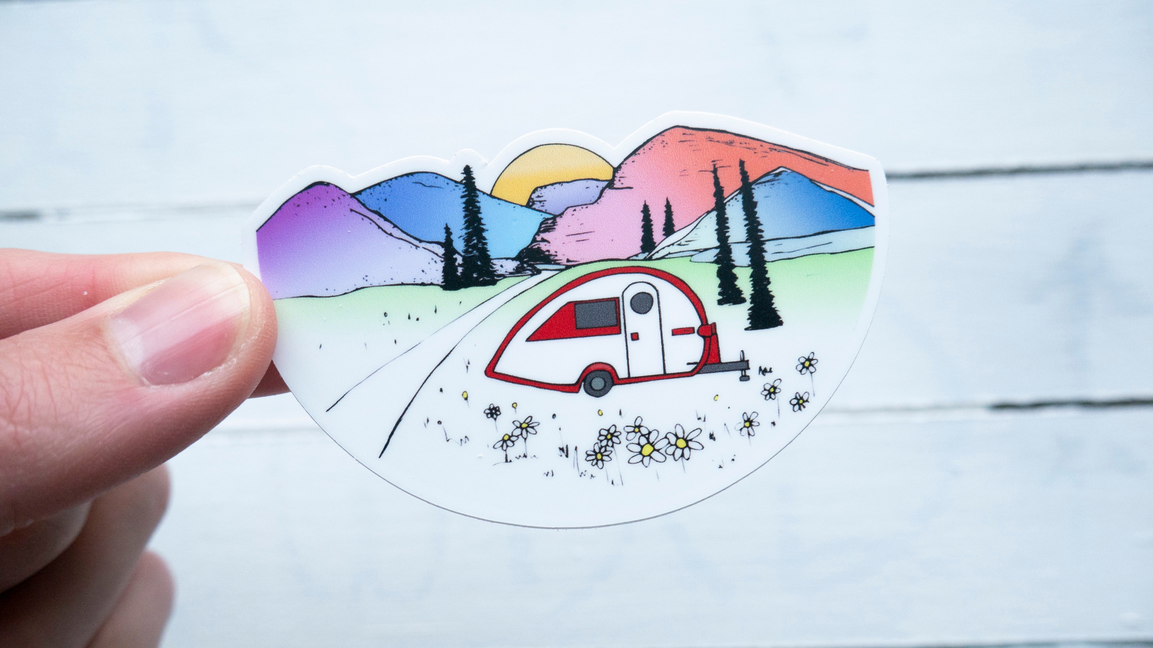 Red Teardrop Camper Sticker-Vinyl Sticker-Roam Wild Designs
