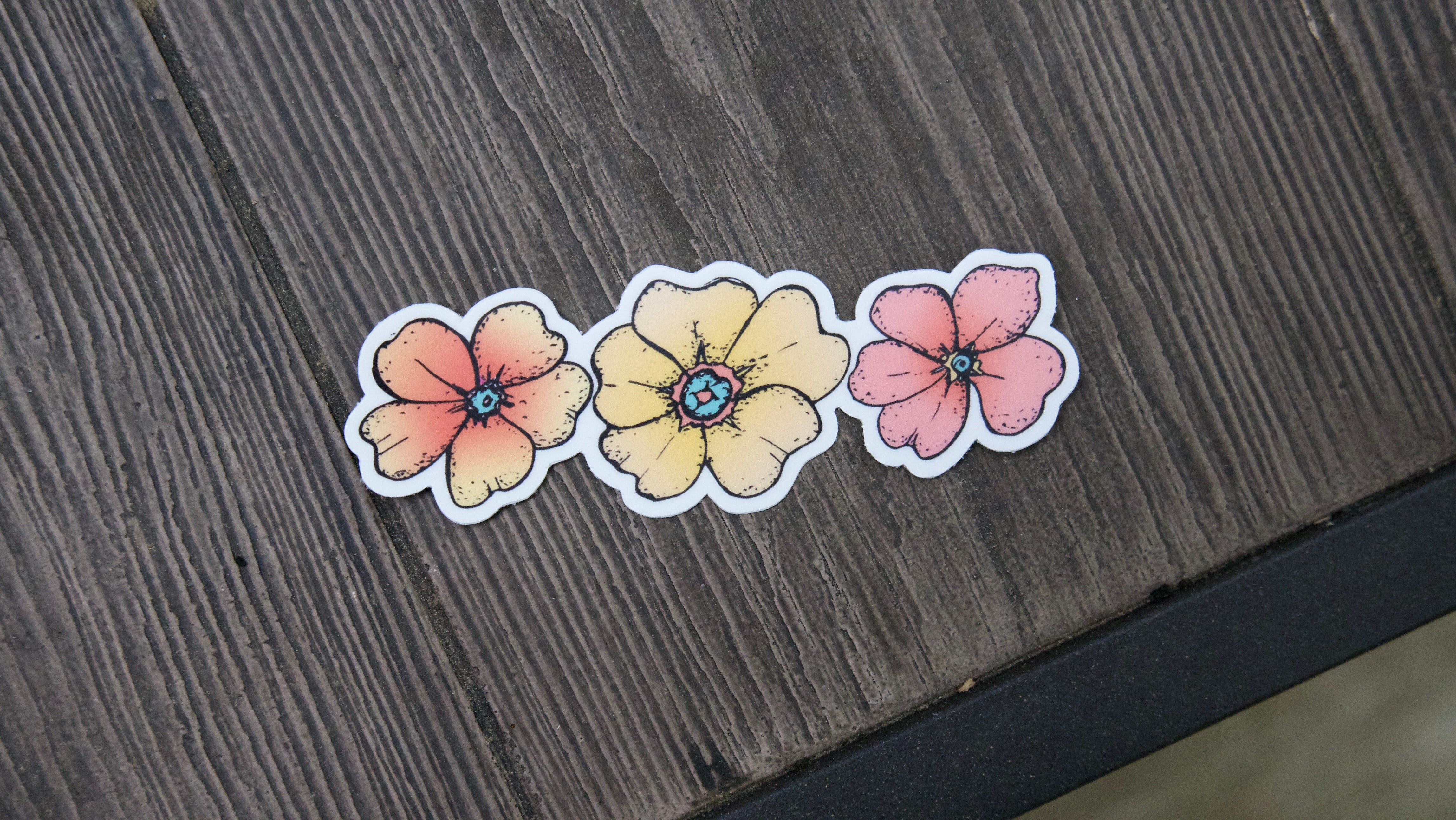 Three Flower Fun Vinyl Sticker-Vinyl Sticker-Roam Wild Designs