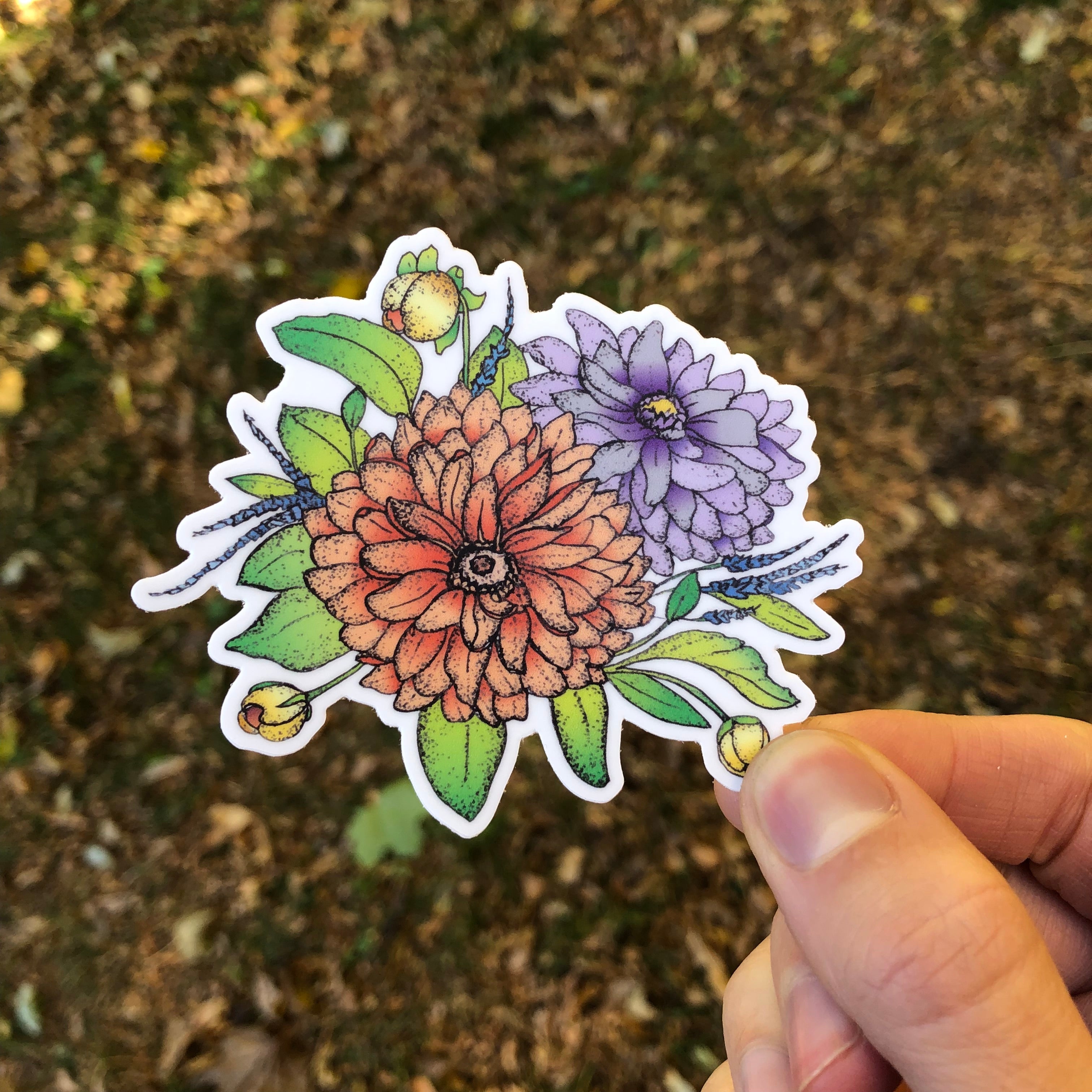 Dahlias Flower Sticker-Vinyl Sticker-Roam Wild Designs