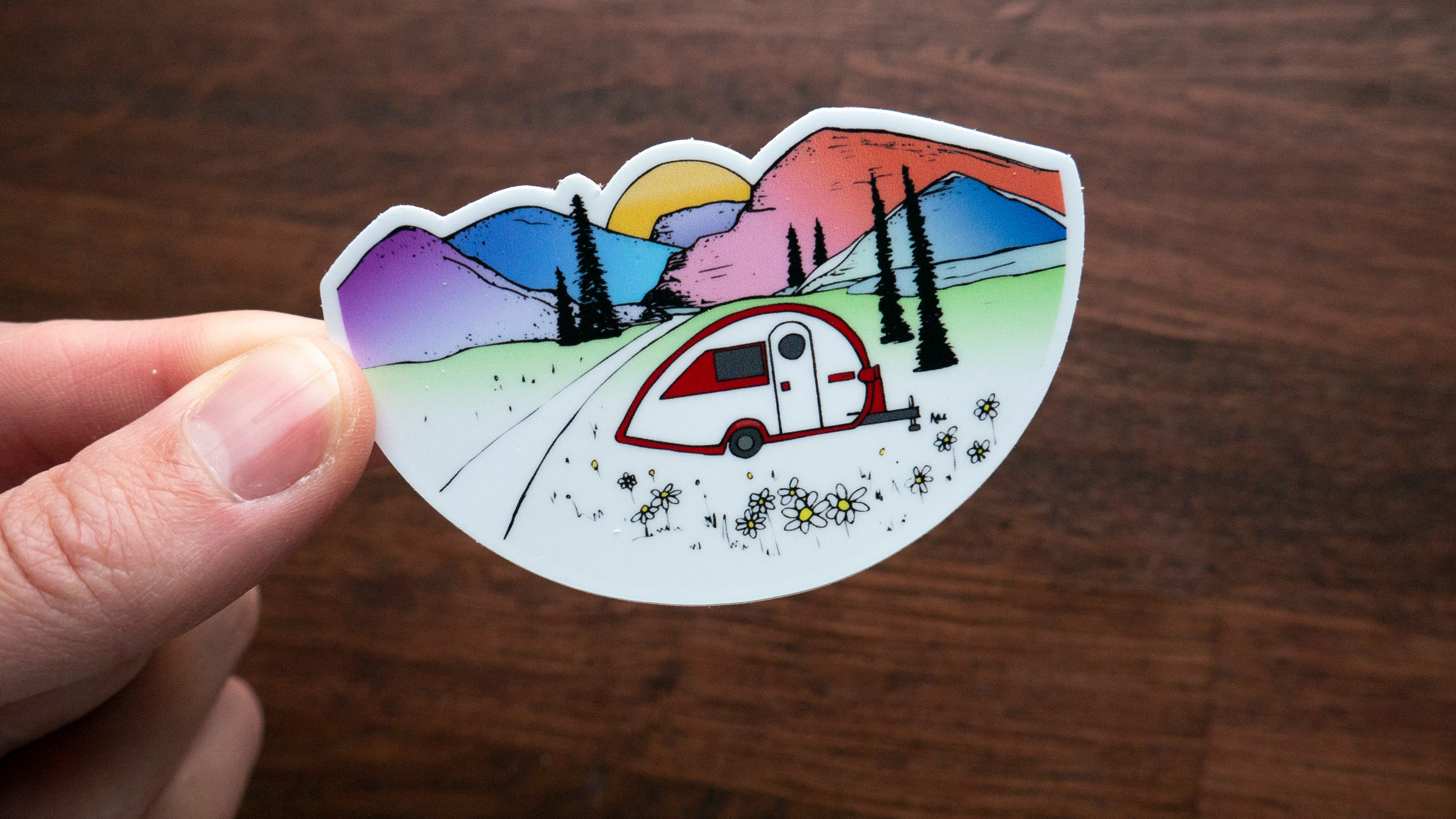 Red Teardrop Camper Sticker-Vinyl Sticker-Roam Wild Designs