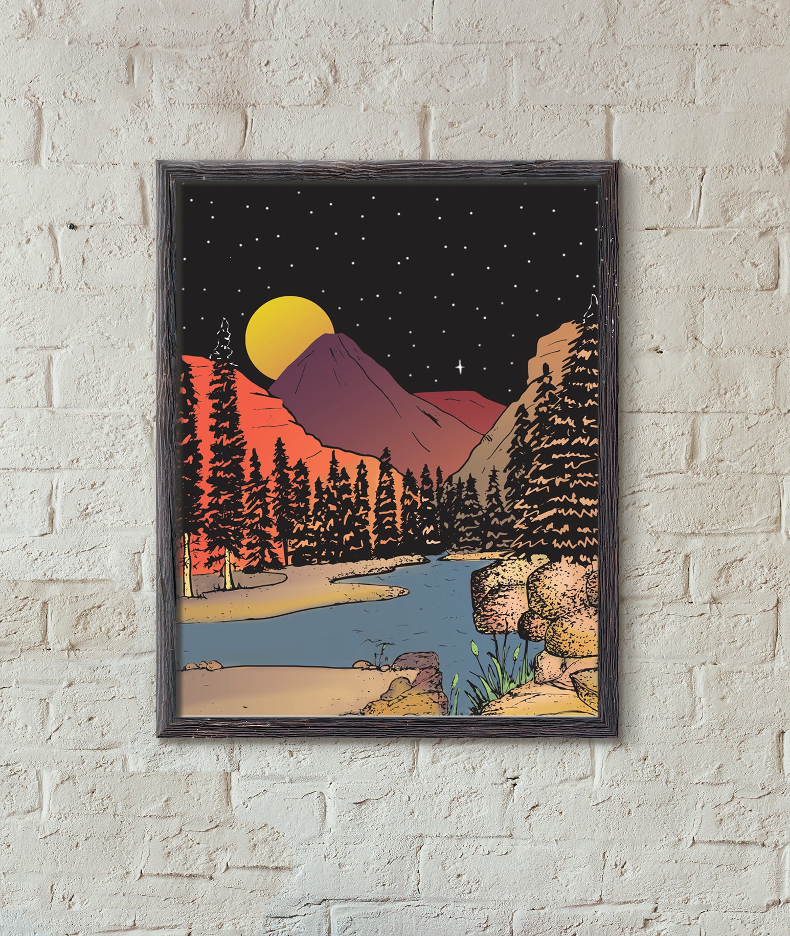 Mountains in the Moonlight Art Print-Print-Roam Wild Designs